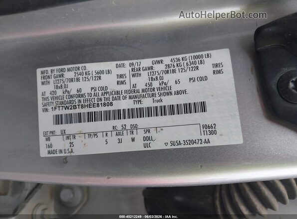 1FT7W2BT8HEE81808 2017 FORD F-250 Silver Engine compartment view
