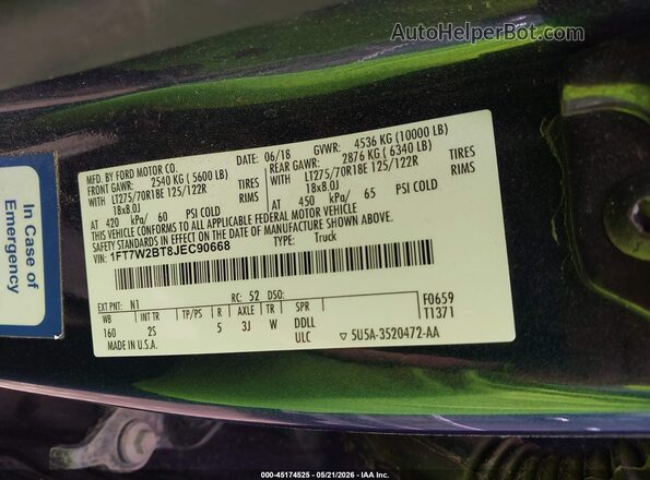 1FT7W2BT8JEC90668 2018 FORD F-250 Dark Blue Engine compartment view