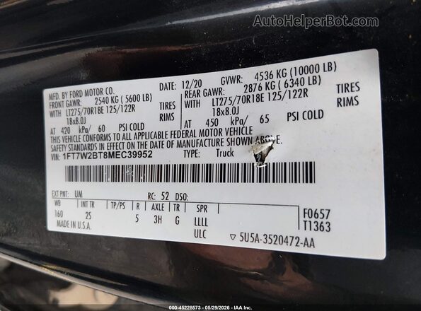1FT7W2BT8MEC39952 2021 FORD F-250 Black Vista del compartimento del motor