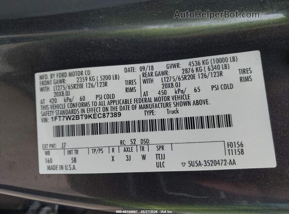 1FT7W2BT9KEC87389 2019 FORD F-250 Gray Vista del compartimento del motor