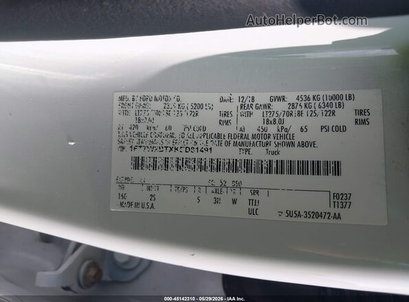 1FT7W2BTXKED81491 2019 FORD F-250 White Vista del compartimento del motor