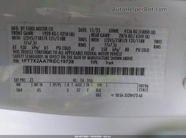 1FT7X2AA7REC19728 2024 FORD F-250 White Engine compartment view