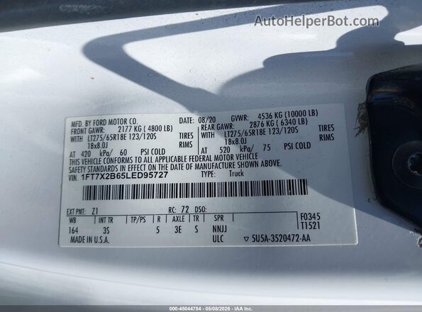 1FT7X2B65LED95727 2020 FORD F-250 White Vista del compartimento del motor