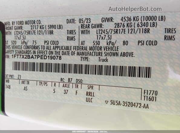 1FT7X2BA7PED19078 2023 FORD F-250 White ძრავის განყოფილების ხედი