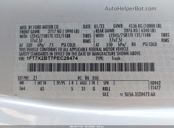 1FT7X2BT7PEC28474 2023 FORD F-250 White Vista del compartimento del motor