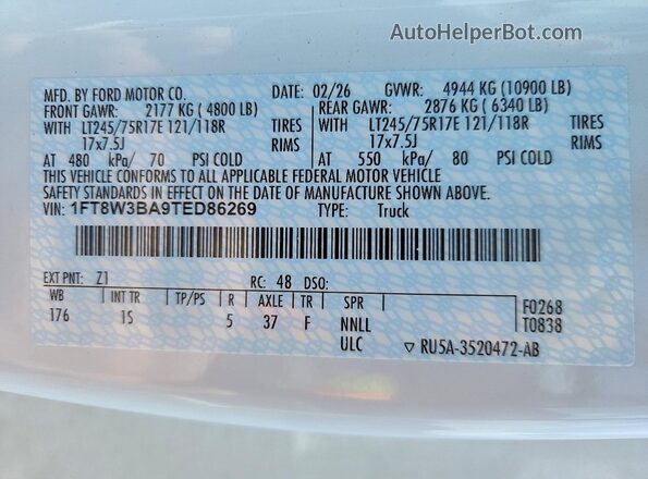 1FT8W3BA9TED86269 2026 FORD F350 White Engine compartment view