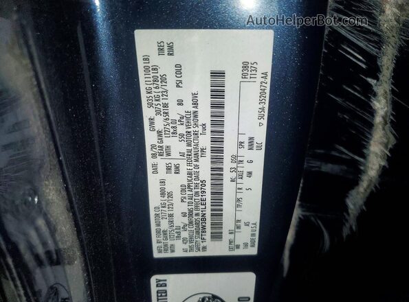 1FT8W3BN1LEE19705 2020 FORD F350 Blue VIN კოდის სტიკერის ხედი