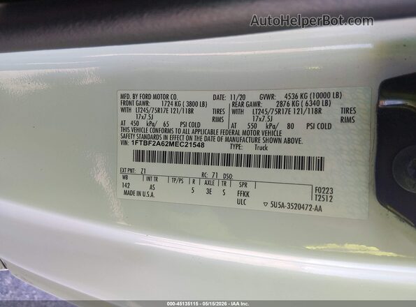 1FTBF2A62MEC21548 2021 FORD F-250 White Vista del compartimento del motor