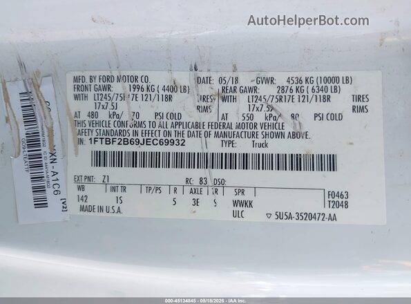 1FTBF2B69JEC69932 2018 FORD F-250 White Engine compartment view