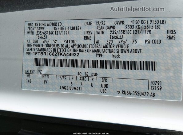 1FTBR1C82TKA44922 2026 FORD TRANSIT-250 White Շարժիչի բաժամունքի տեսք