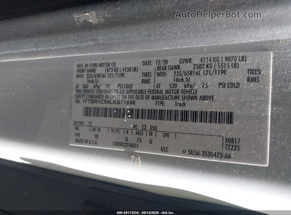 1FTBR1C84LKB71896 2020 FORD TRANSIT Белый Вид подкапотного пространства