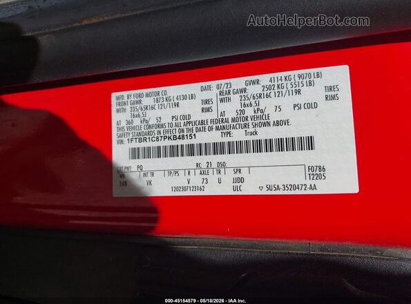 1FTBR1C87PKB48151 2023 FORD TRANSIT-250 Красный Вид подкапотного пространства