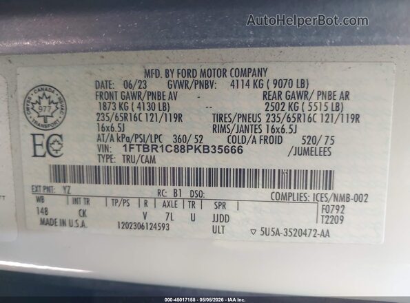 1FTBR1C88PKB35666 2023 FORD TRANSIT-250 CARGO White 