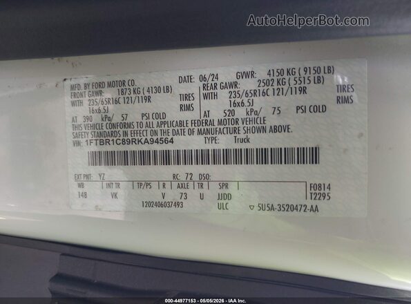 1FTBR1C89RKA94564 2024 FORD TRANSIT-250 White Вид підкапотного простору