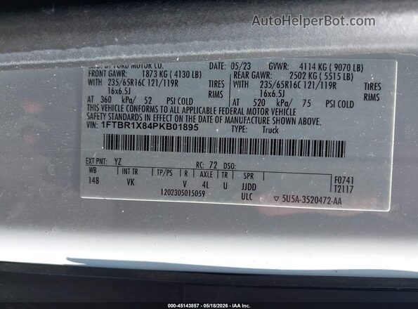 1FTBR1X84PKB01895 2023 FORD TRANSIT-250 White 