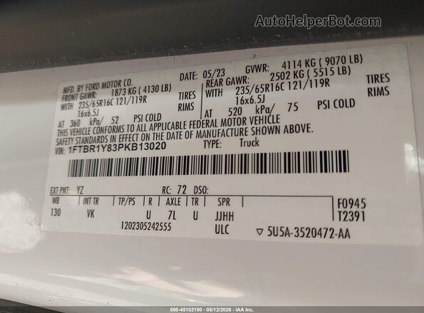1FTBR1Y83PKB13020 2023 FORD TRANSIT-250 White Շարժիչի բաժամունքի տեսք