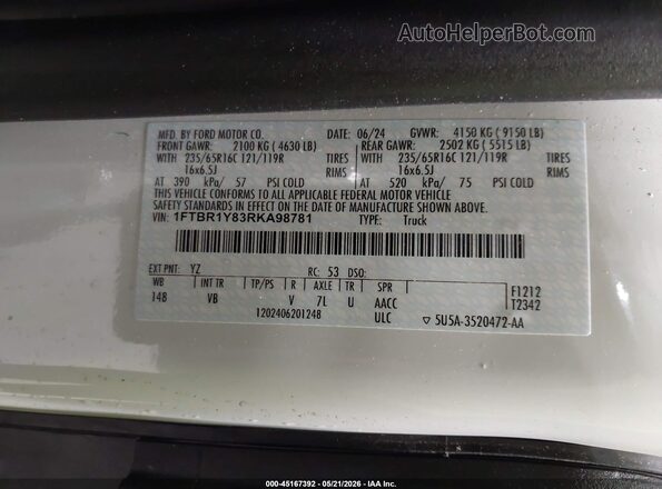 1FTBR1Y83RKA98781 2024 FORD TRANSIT-250 Белый Вид подкапотного пространства