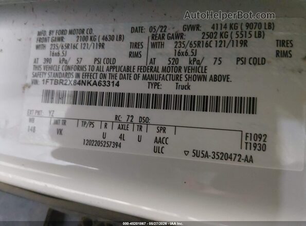1FTBR2X84NKA63314 2022 FORD TRANSIT-250 Белый Вид подкапотного пространства