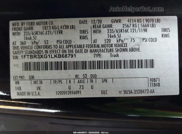 1FTBR3XG1LKB68791 2020 FORD TRANSIT-250 Brown 