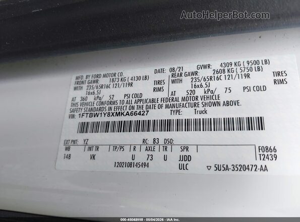 1FTBW1Y8XMKA66427 2021 FORD TRANSIT-350 White Vista del compartimento del motor