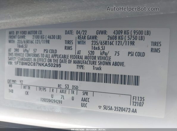 1FTBW2C87NKA50295 2022 FORD TRANSIT-350 White Engine compartment view