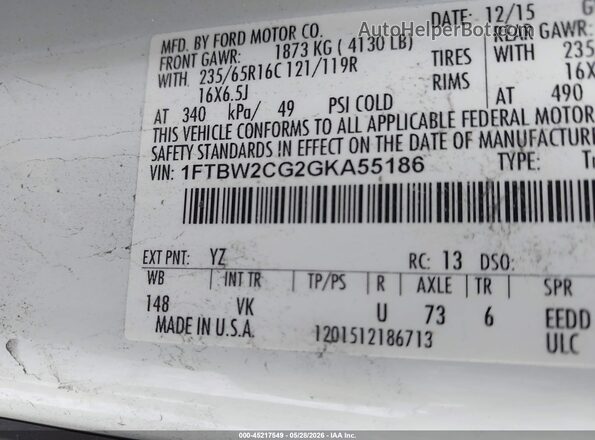 1FTBW2CG2GKA55186 2016 FORD TRANSIT-350 White Շարժիչի բաժամունքի տեսք