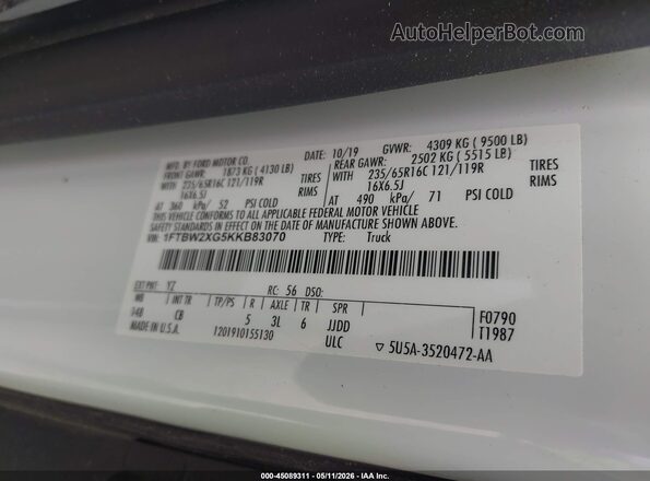 1FTBW2XG5KKB83070 2019 FORD TRANSIT-350 White Engine compartment view