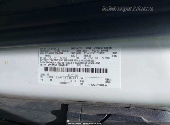 1FTBW3XG6NKA47881 2022 FORD TRANSIT-350 Белый Вид подкапотного пространства