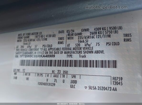 1FTBW9C88RKA48909 2024 FORD TRANSIT-350 White Vista del compartimento del motor