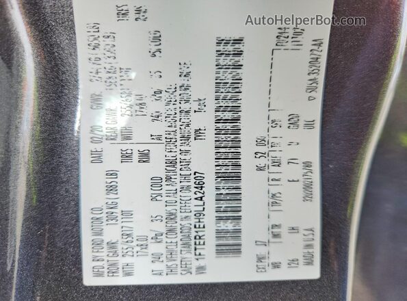 1FTER1EH9LLA24607 2020 FORD RANGER Gray Vista del compartimento del motor