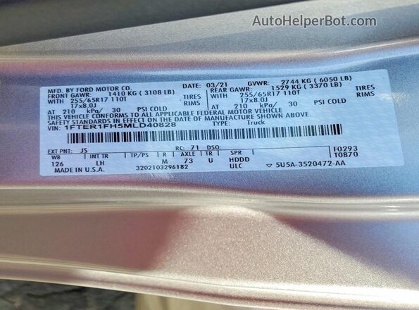 1FTER1FH5MLD40828 2021 FORD RANG Silver 