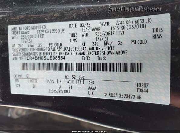 1FTER4BH0SLE08554 2025 FORD RANGER Black Engine compartment view
