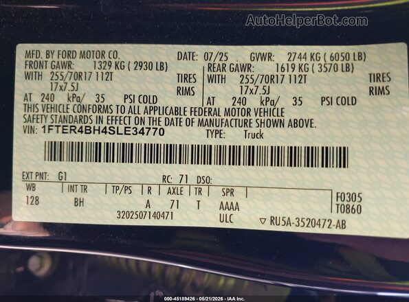 1FTER4BH4SLE34770 2025 FORD RANGER Black Вид підкапотного простору