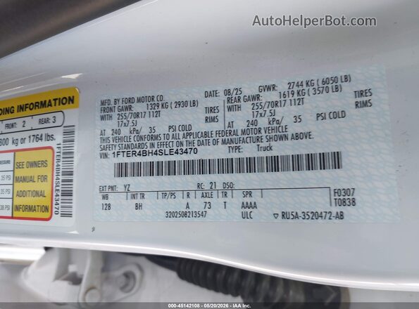 1FTER4BH4SLE43470 2025 FORD RANGER Белый Вид подкапотного пространства