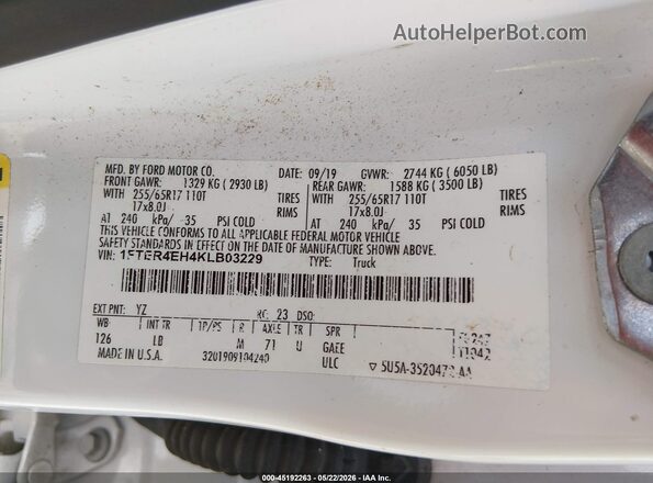 1FTER4EH4KLB03229 2019 FORD RANGER Белый Вид подкапотного пространства