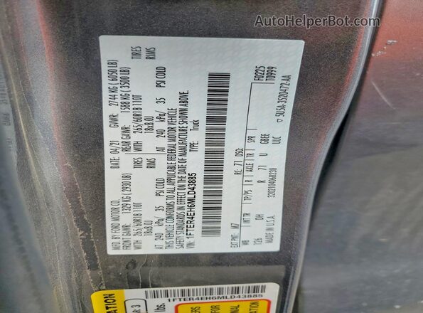 1FTER4EH6MLD43885 2021 FORD RANGER Gray Вид наклейки з VIN-кодом
