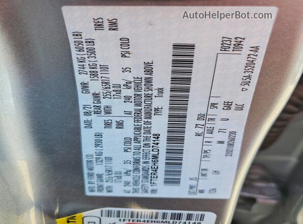 1FTER4EH6MLD74148 2021 FORD RANGER Silver 