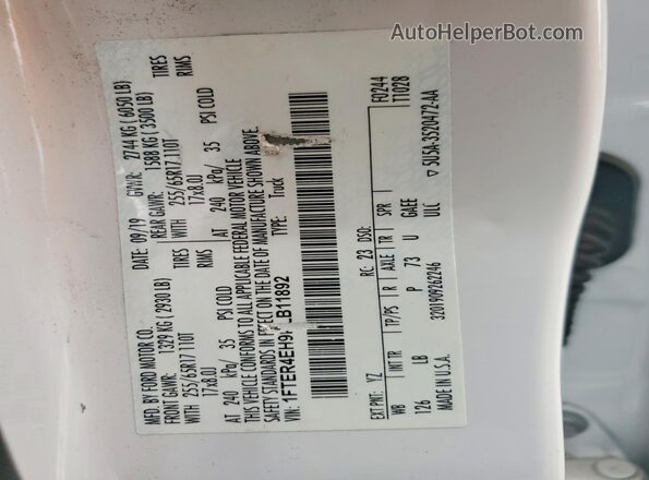 1FTER4EH9KLB11892 2019 FORD RANGER White 