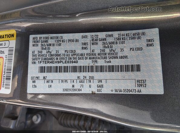 1FTER4EH9PLE03940 2023 FORD RANGER Gray ძრავის განყოფილების ხედი