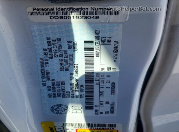 1FTER4FH1LLA89578 2020 FORD RANGER White Vista del compartimento del motor