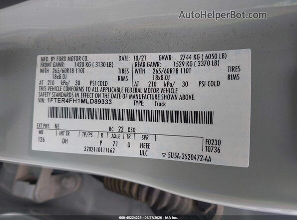 1FTER4FH1MLD89333 2021 FORD RANGER Green Engine compartment view