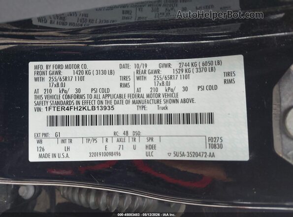 1FTER4FH2KLB13935 2019 FORD RANG Black Engine compartment view