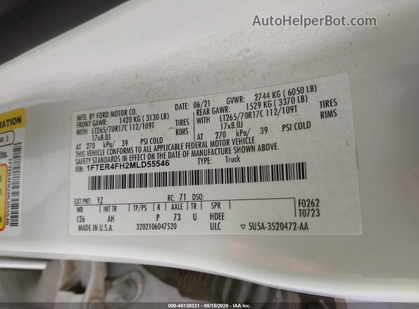 1FTER4FH2MLD55546 2021 FORD RANGER White Vista del compartimento del motor