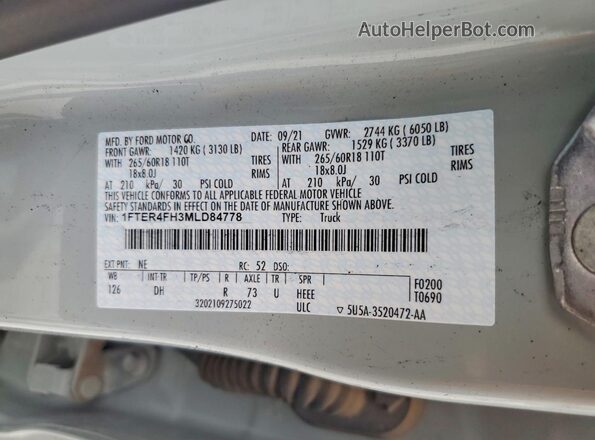 1FTER4FH3MLD84778 2021 FORD RANGER Gray Շարժիչի բաժամունքի տեսք