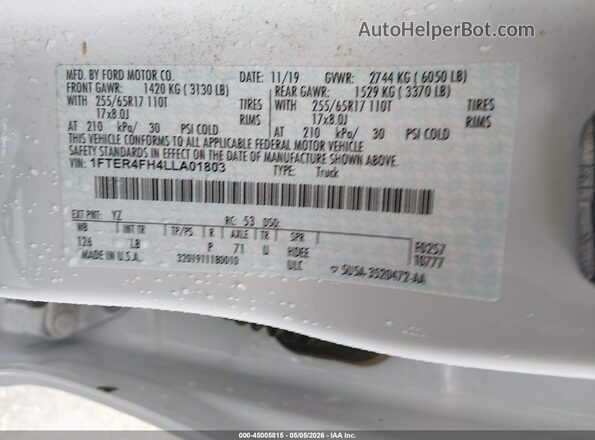 1FTER4FH4LLA01803 2020 FORD RANG White 