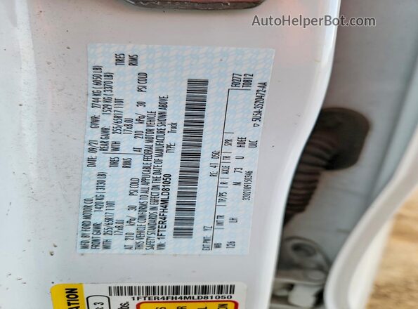 1FTER4FH4MLD81050 2021 FORD RANGER White Вид підкапотного простору