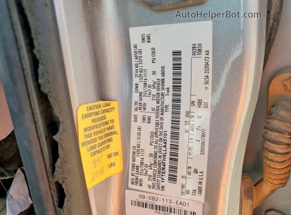 1FTER4FH5LLA45101 2020 FORD RANGER Silver VIN կոդի պիտակի տեսք