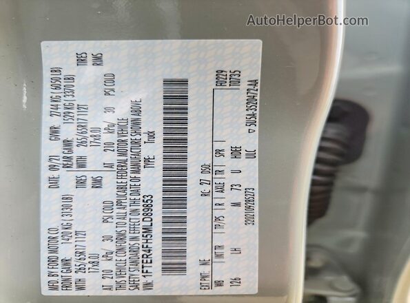 1FTER4FH5MLD89853 2021 FORD RANGER Gray VIN կոդի պիտակի տեսք