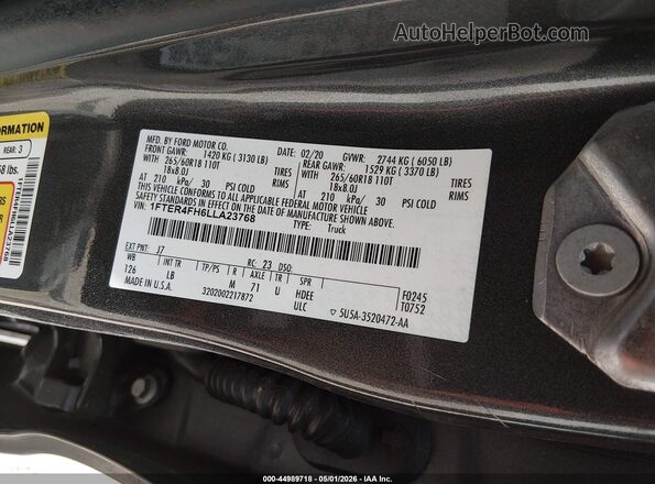 1FTER4FH6LLA23768 2020 FORD RANG Серый Вид подкапотного пространства