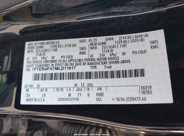 1FTER4FH7MLD11817 2021 FORD RANGER Black Engine compartment view